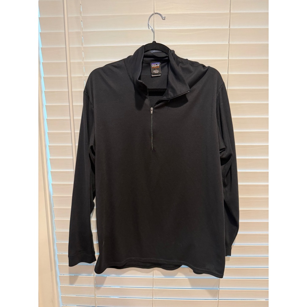 Patagonia Capilene Mens Large Black Quarter Zip Pullover Base Layer Made in USA